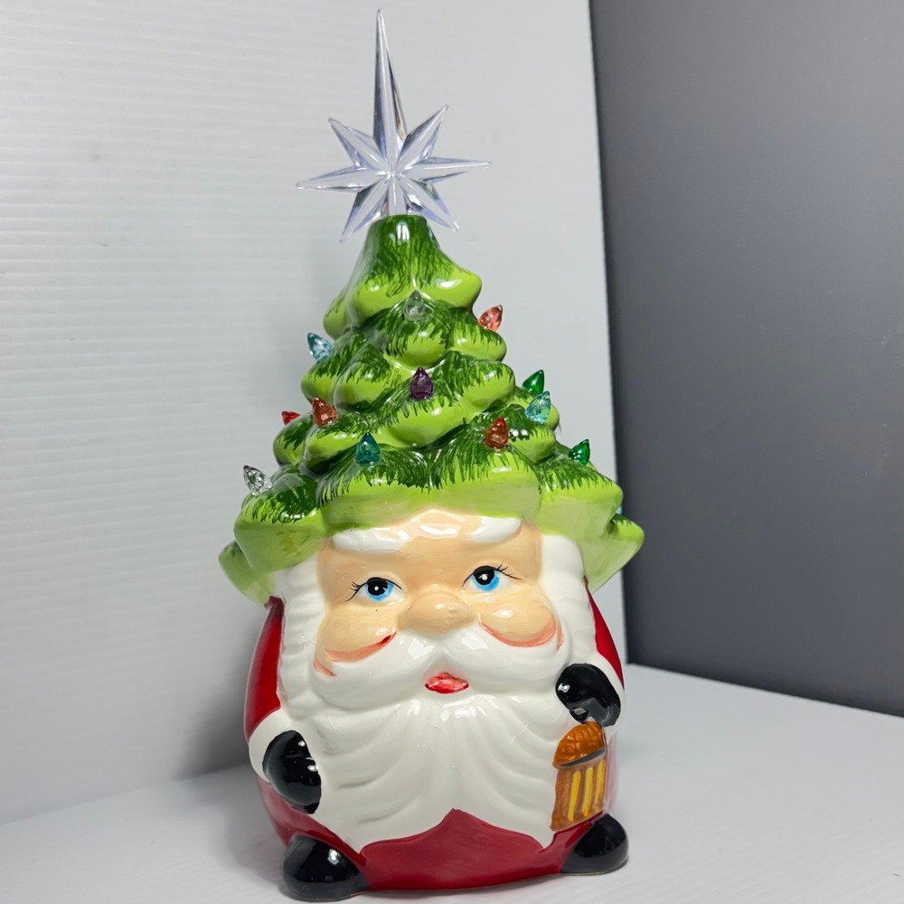 Vintage Style Ceramic Light Up Santa Christmas Tree Figurine Battery Operated - Picture 3 of 12
